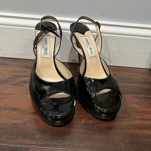 Jimmy Choo Nova Patent Leather Peep Toe Slingback High Heel Pumps